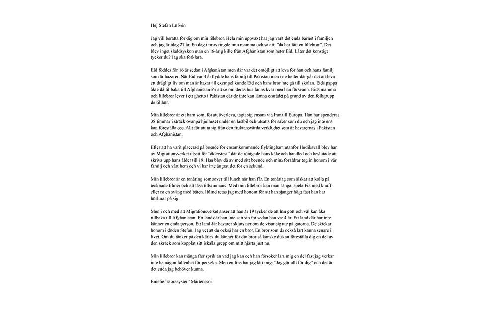 ”Storasyster” Emelies brev till statsministern.