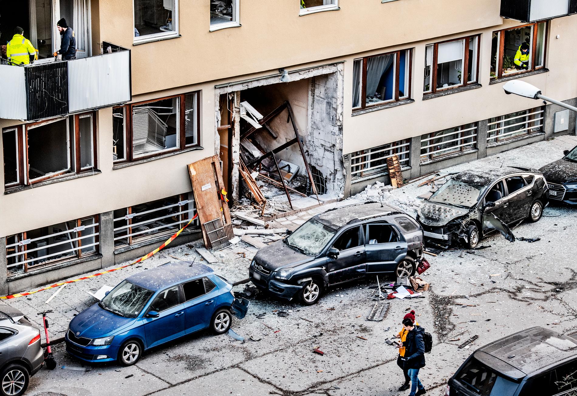 Sprängningen vid ett flerfamiljshus på Gyllenstiernsgatan på Östermalm orsakade stor förödelse. Arkivbild.