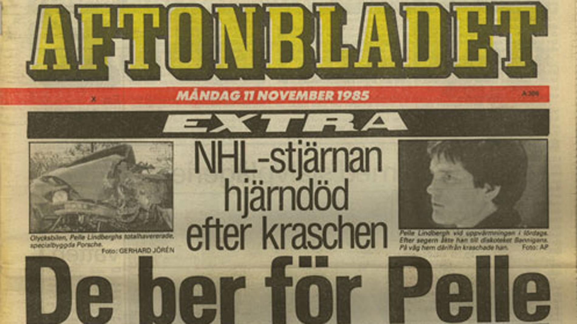 Aftonbladets förstasida måndag 11 november 1985.