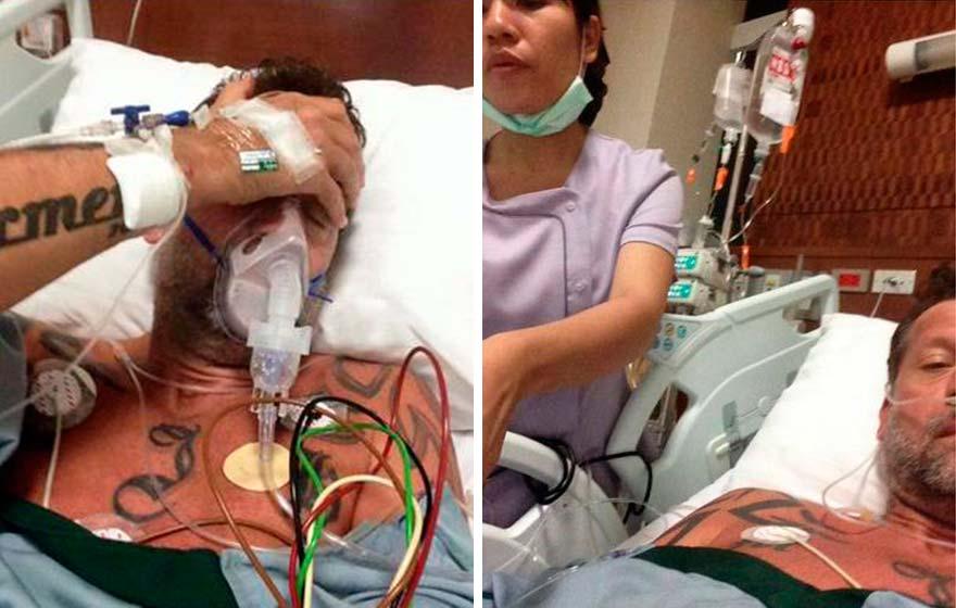 Joakim Ljunggren på sjukhuset i Thailand efter olyckan 2015.