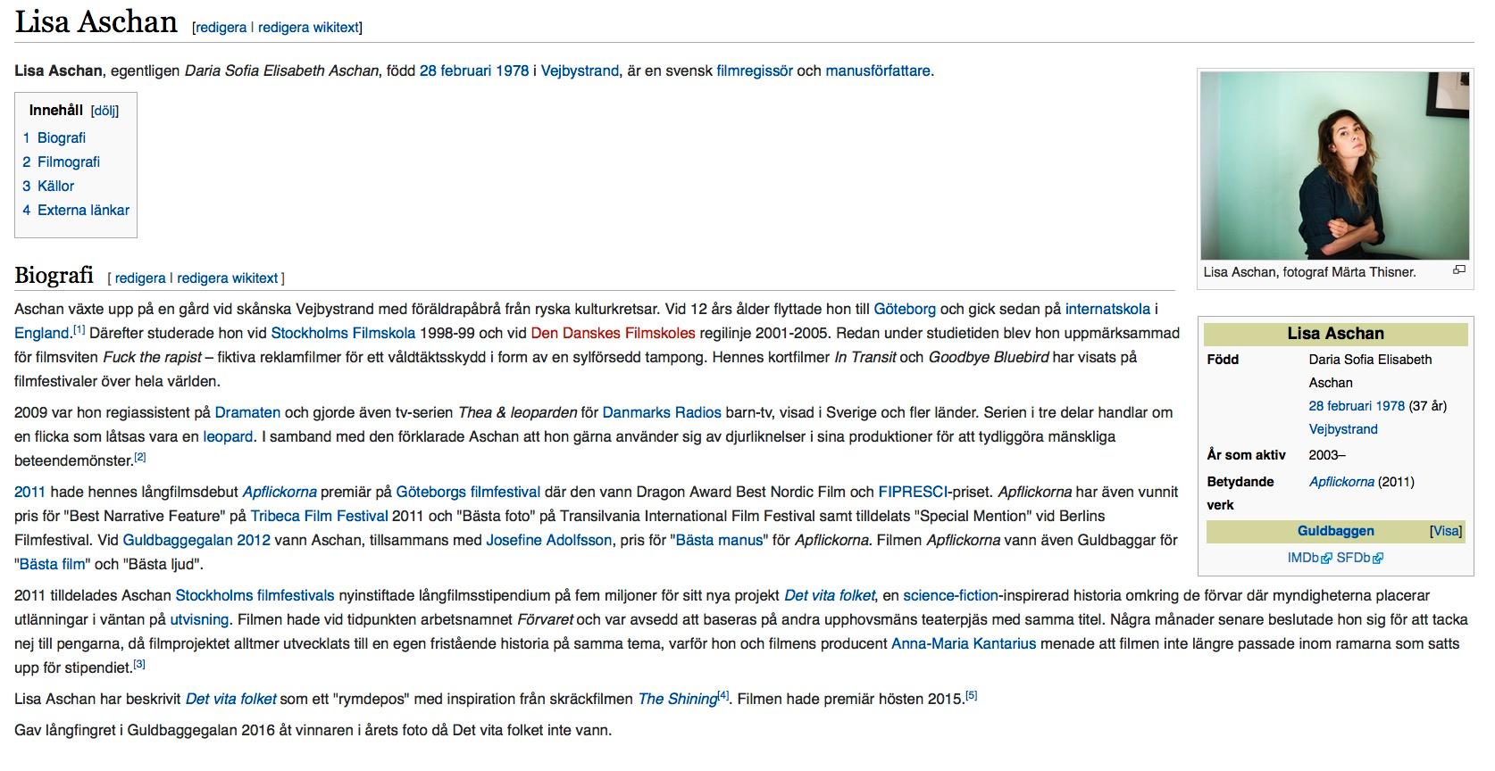 Regissörens Wikipediasida har redan ändrats.