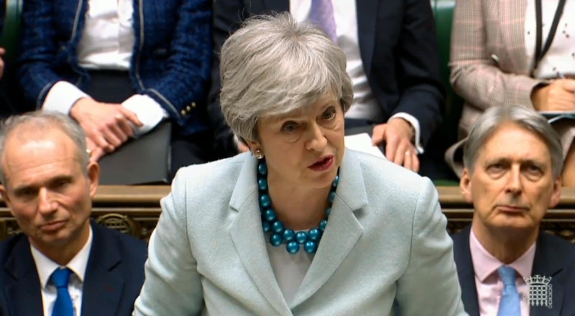 Premiärminister Theresa May under ett anförande i underhuset.