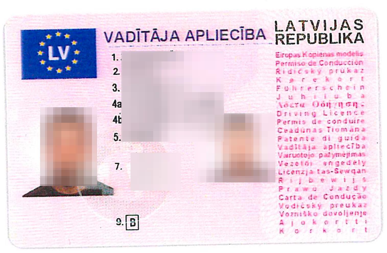 Använde sex olika namn. Här ett förfalskat lettiskt körkort...