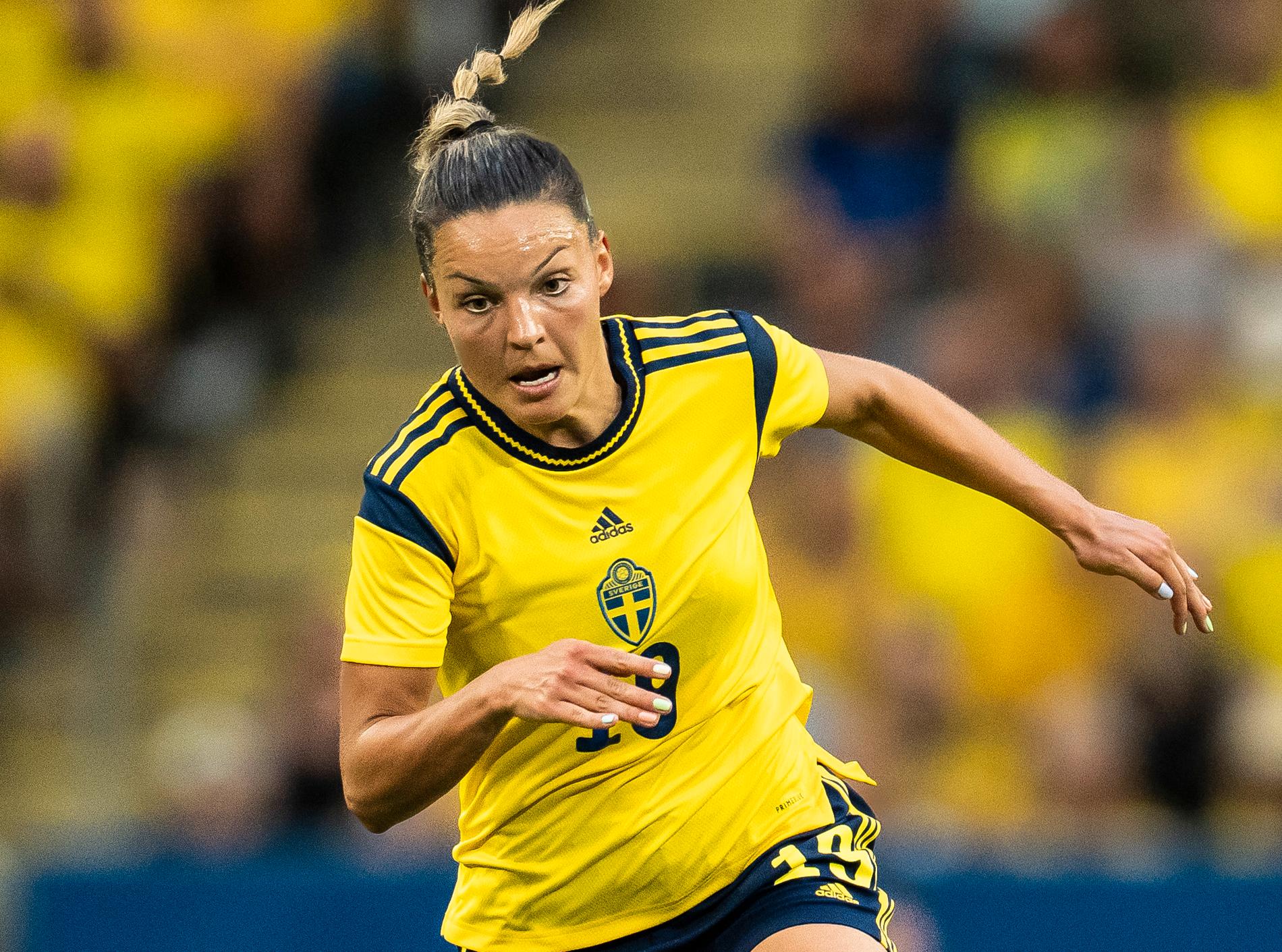 Johanna Rytting Kaneryd i matchen mot Brasilien där hon gjorde sitt första landslagsmål.