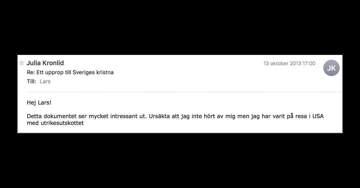 Julia Kronlids svar till Lars Enarson.