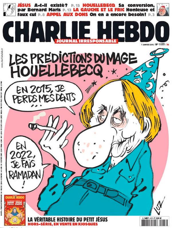 Senaste numret av Charlie Hebdo.