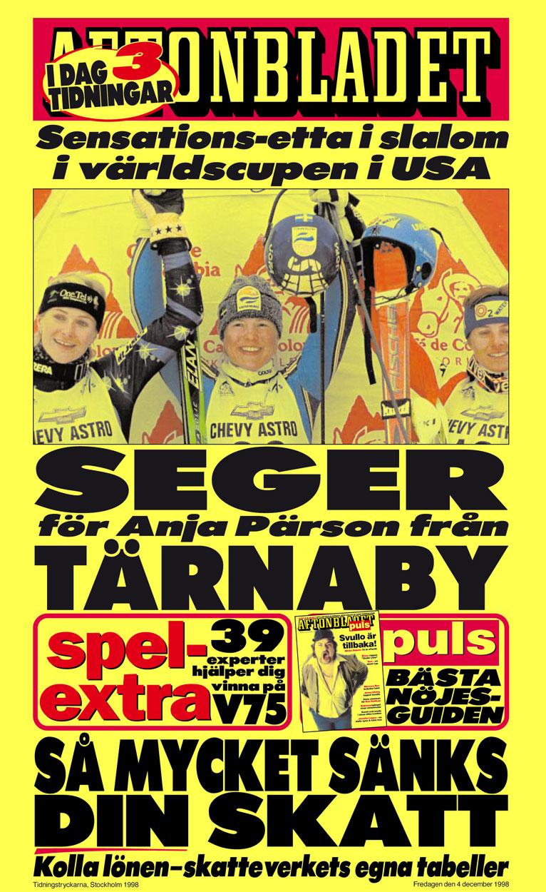 1998 Aftonbladets löpsedel efter den sensationella världscupsegern i USA.