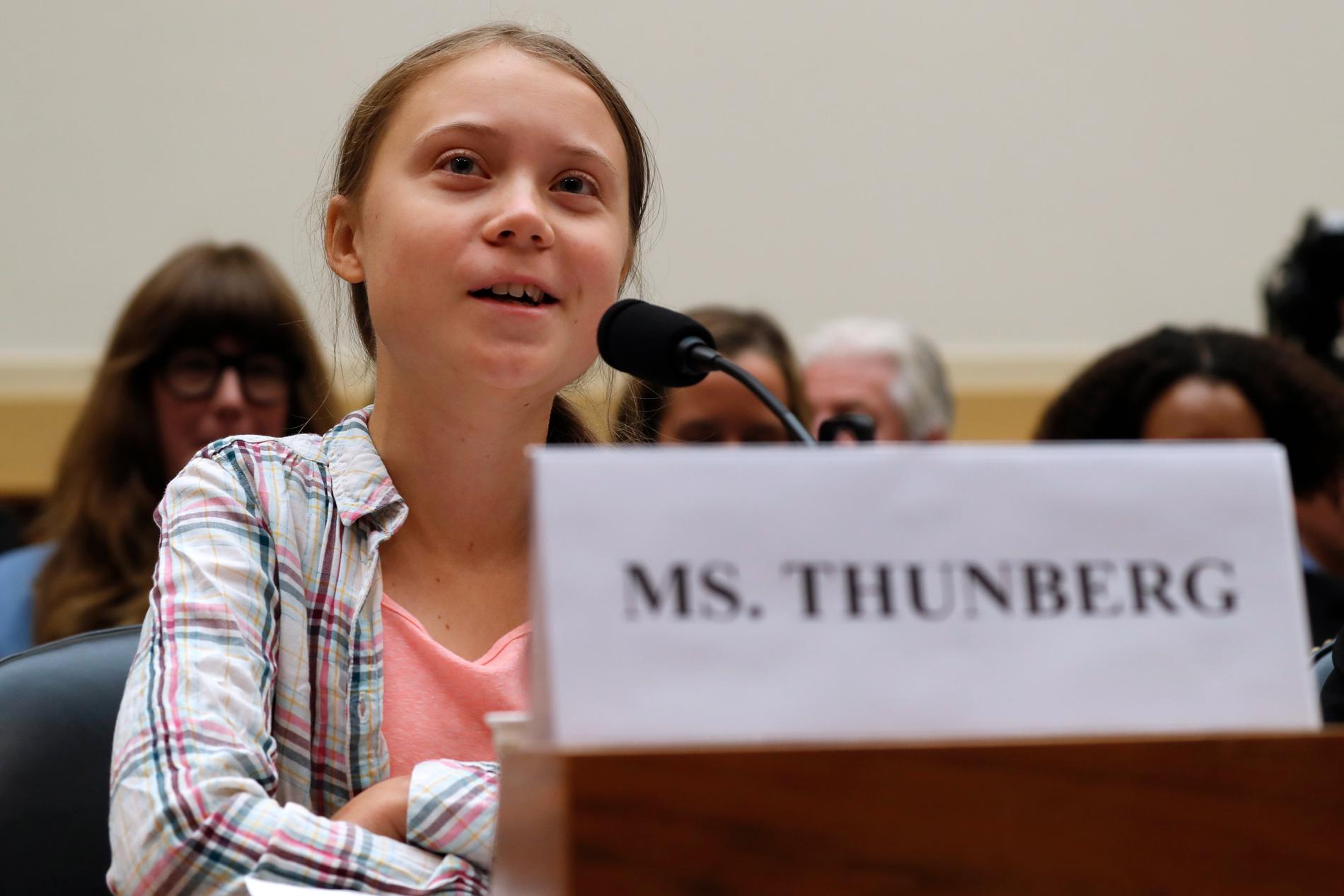 Greta Thunberg talar i amerikanska kongressen.