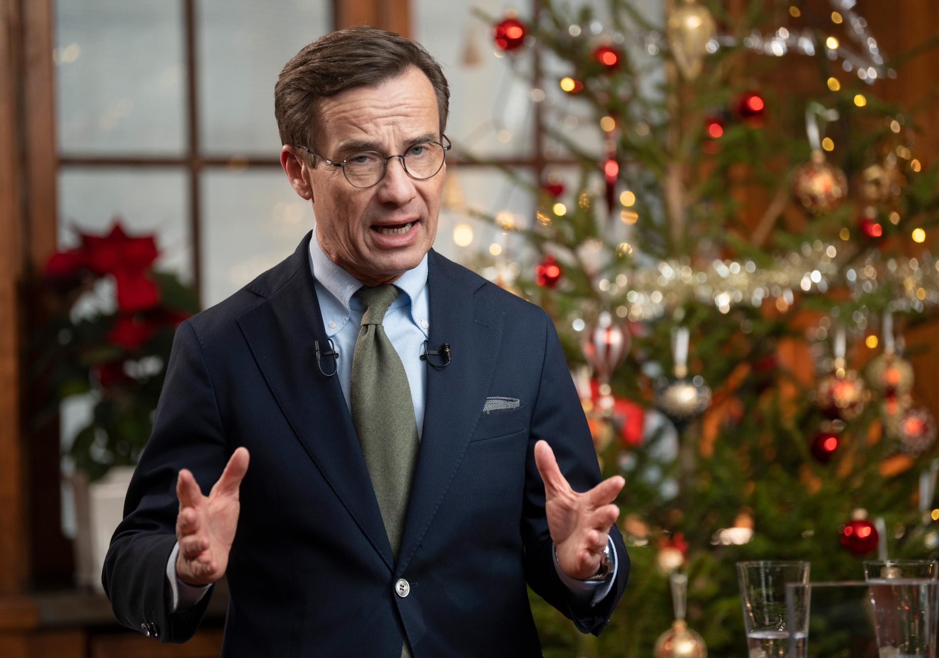 Statsminister Ulf Kristersson (M) håller jultal på Harpsund.
