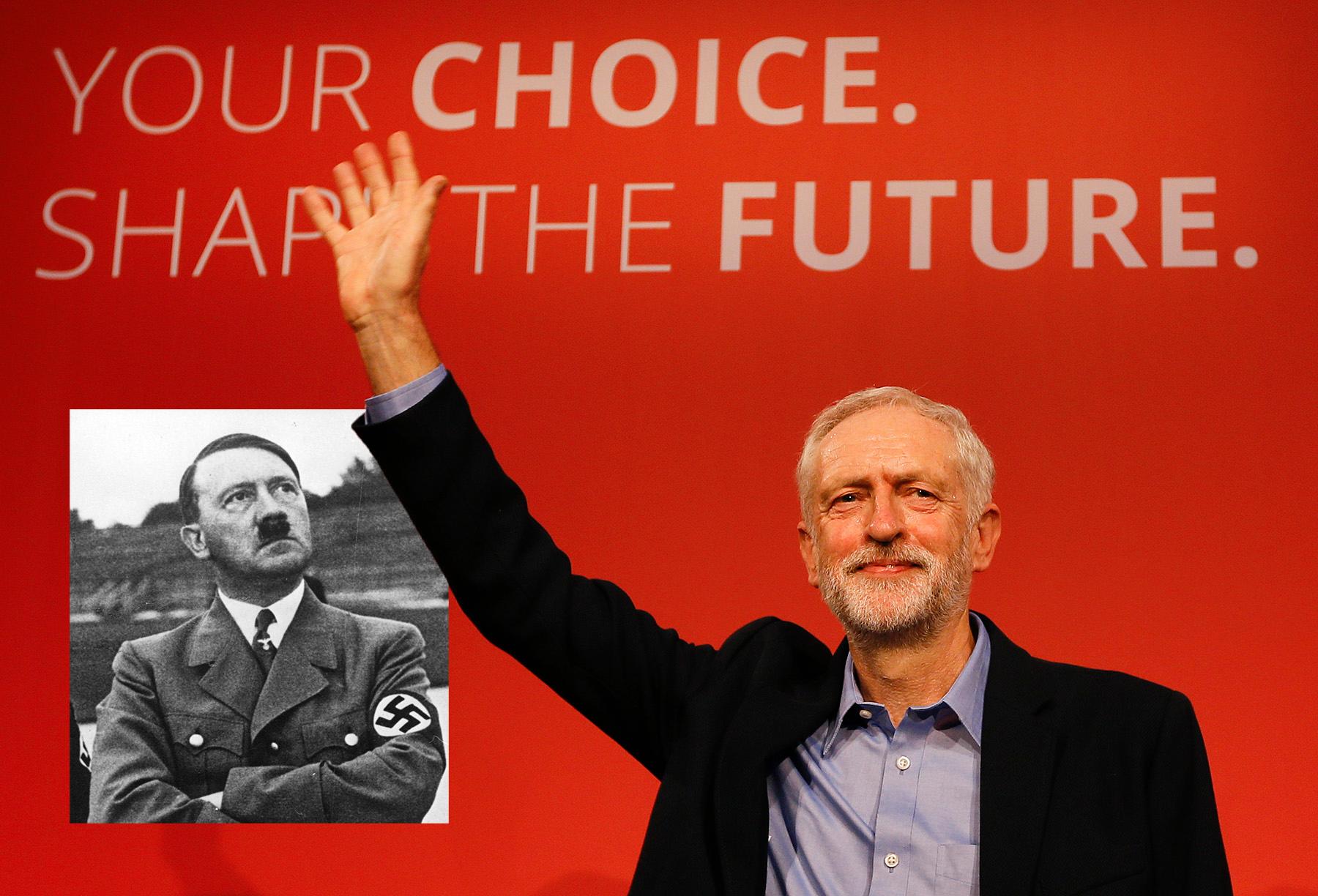Till vänster Adolf Hitler, till höger Jeremy Corbin (montage).