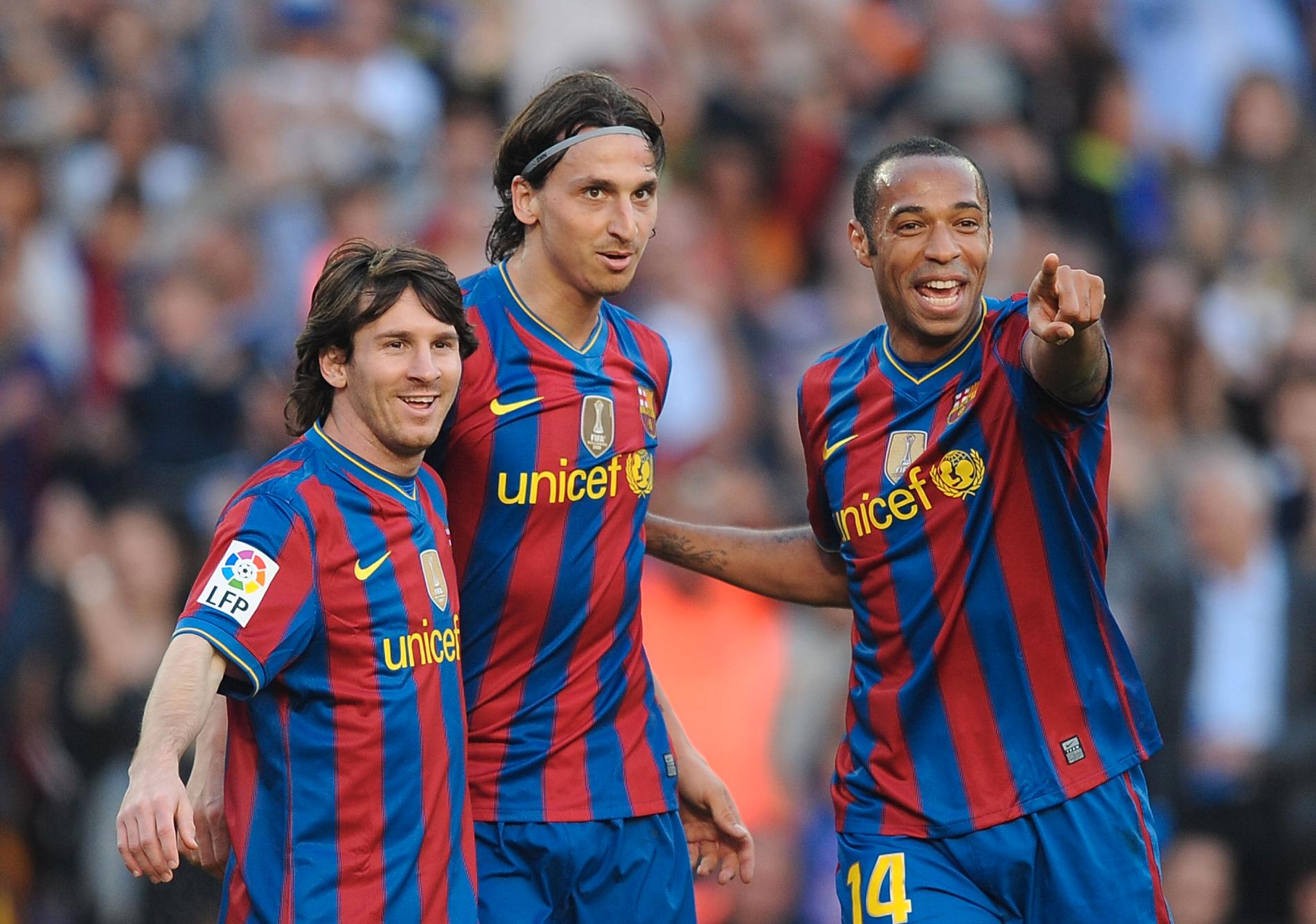 Lionel Messi, Zlatan Ibrahimovic och Thierry Henry i Barcelona.