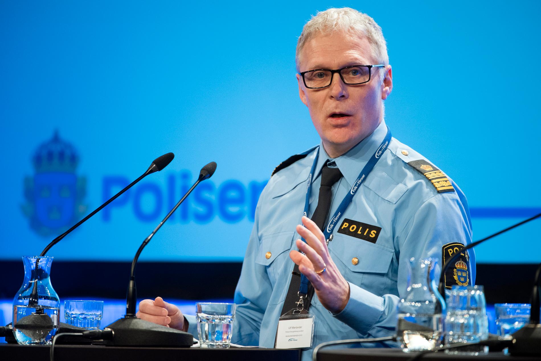 Lokalpolischefen Ulf Merlander har jobbat länge i nordöstra Göteborg. Här framträder han på Folk och försvars rikskonferens för två år sedan.