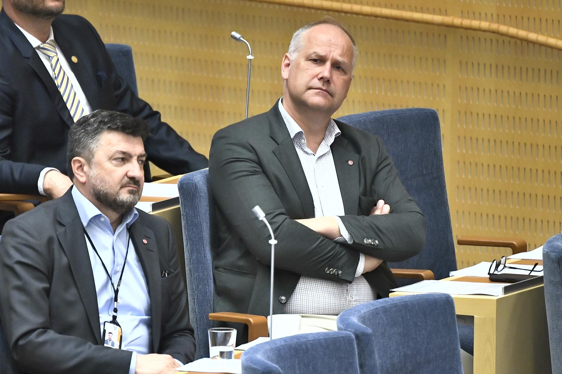Vänsterpartiets partiledare Jonas Sjöstedt under onsdagens partiledardebatt.