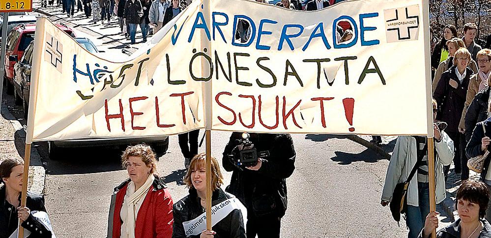 Sjuksköterskor i Helsingborg protesterar under vårdstrejken 2008.