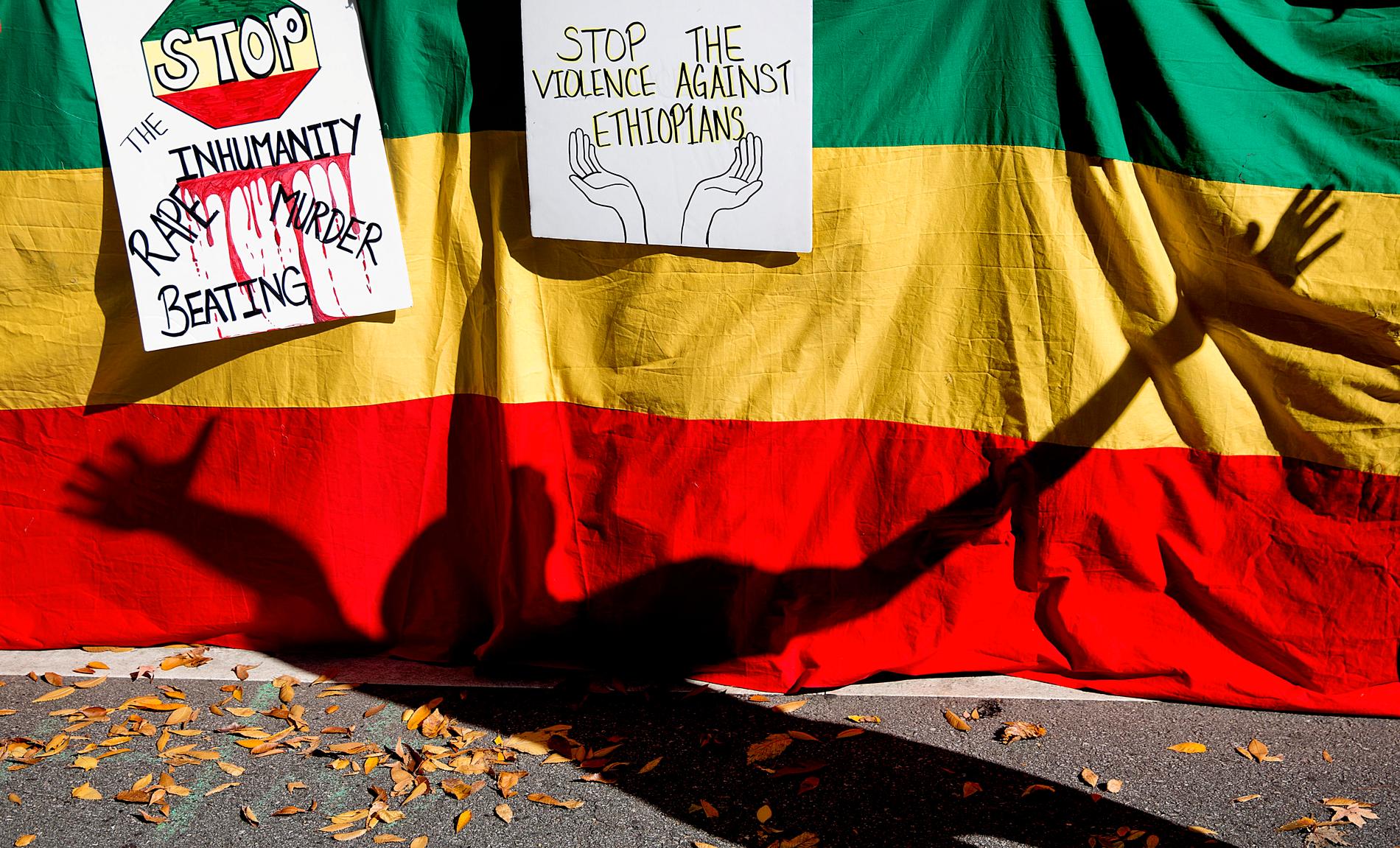 En protest mot behandlingen av etiopier i Saudiarabien, i amerikanska Atlanta. Arkivbild.