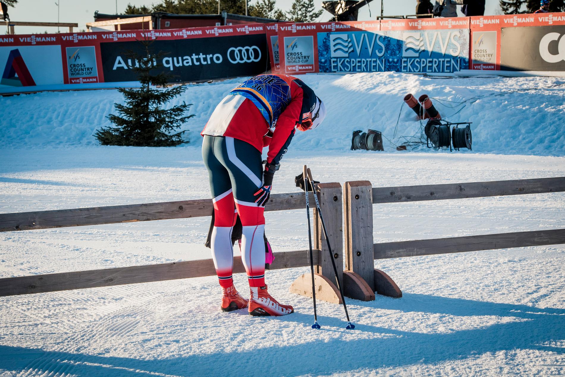 Northug efter att ha åkt ur redan i kvalet till sprinten under världscuptävlingarna i Lillehammer förra vintern.