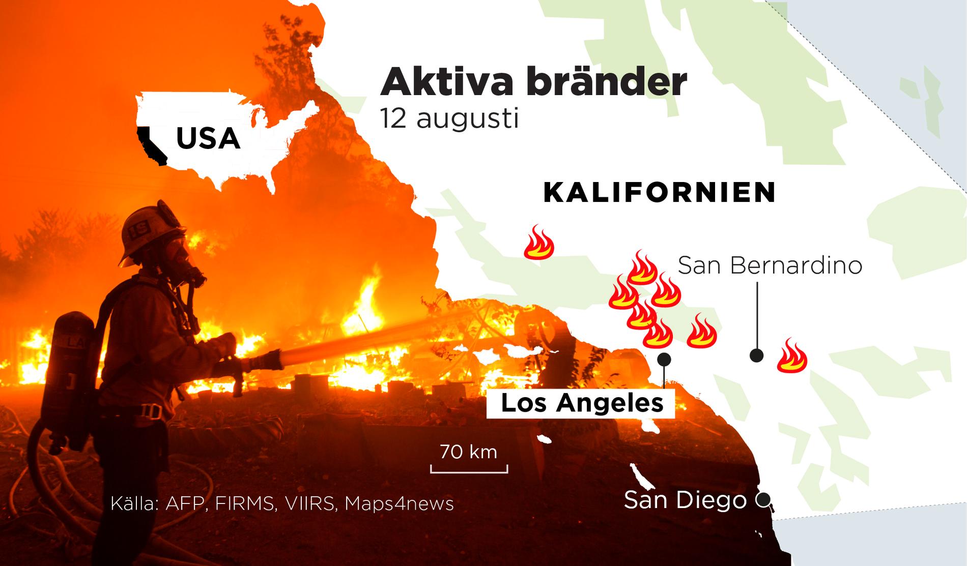 Flera bränder rasar just nu i Kalifornien.