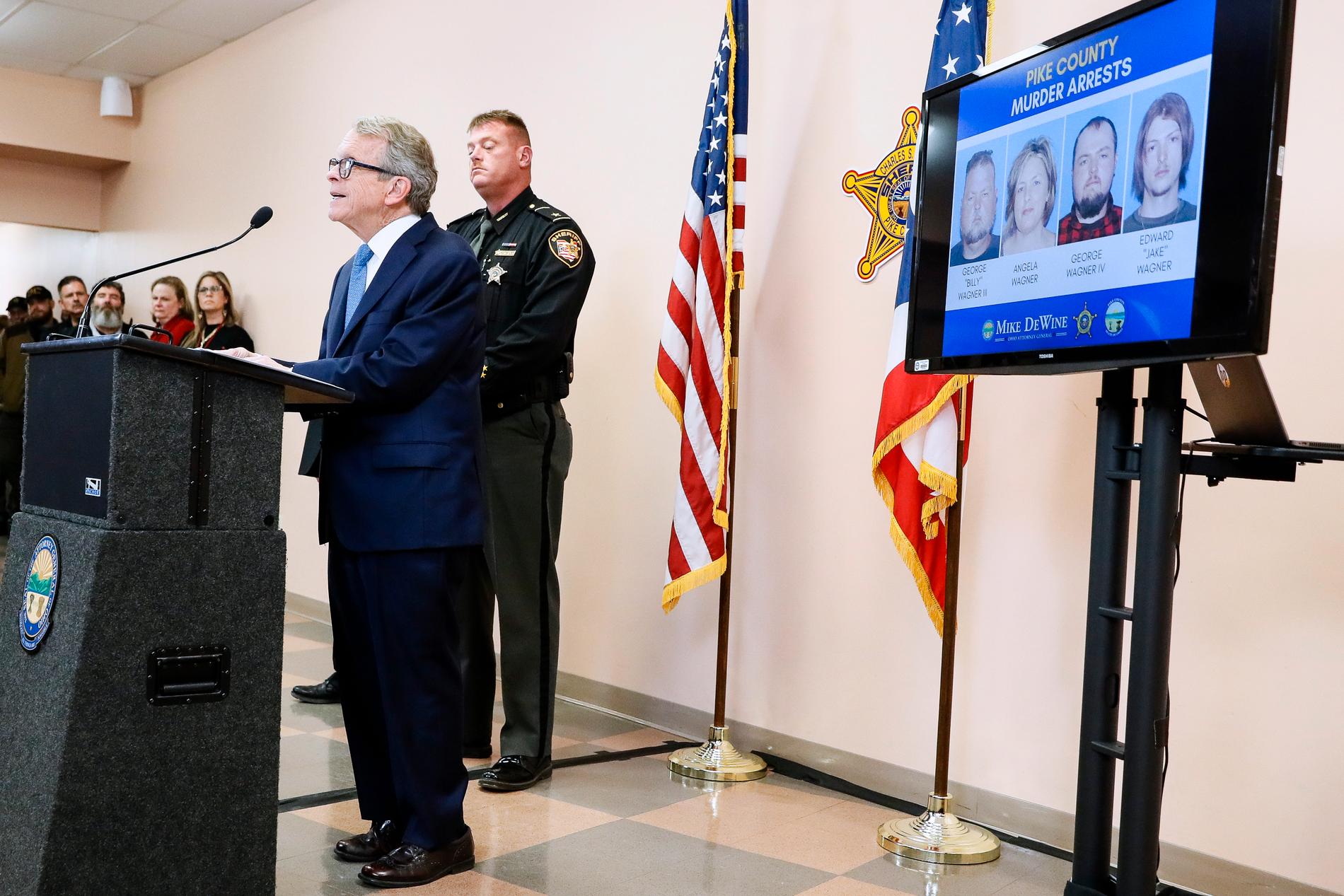 Åklagaren Mike DeWine meddelade vid en presskonferens att de fyra gripits för mordet i april 2016. Arkivbild.