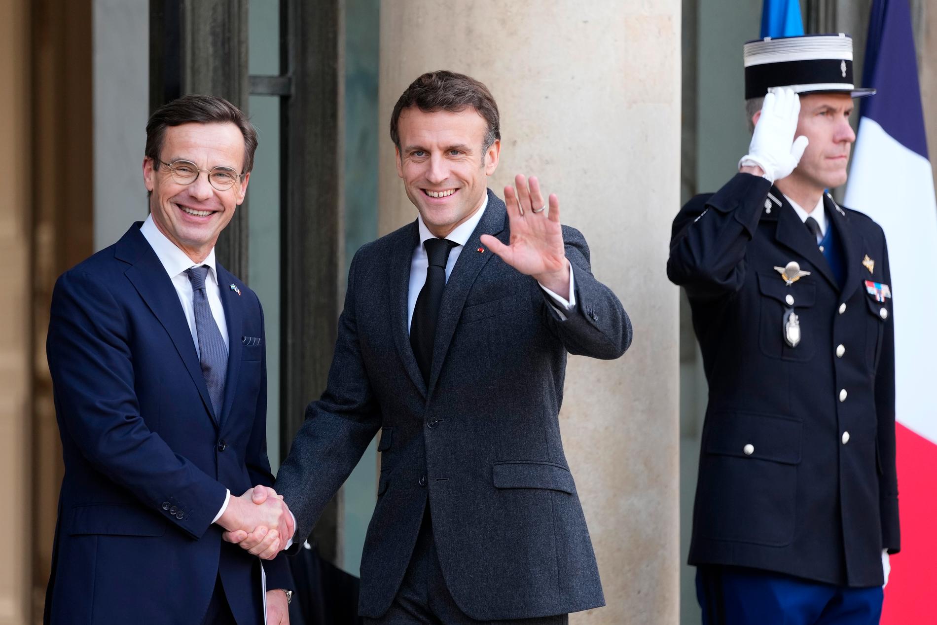 Kristersson och Macron i Paris i januari förra året. 