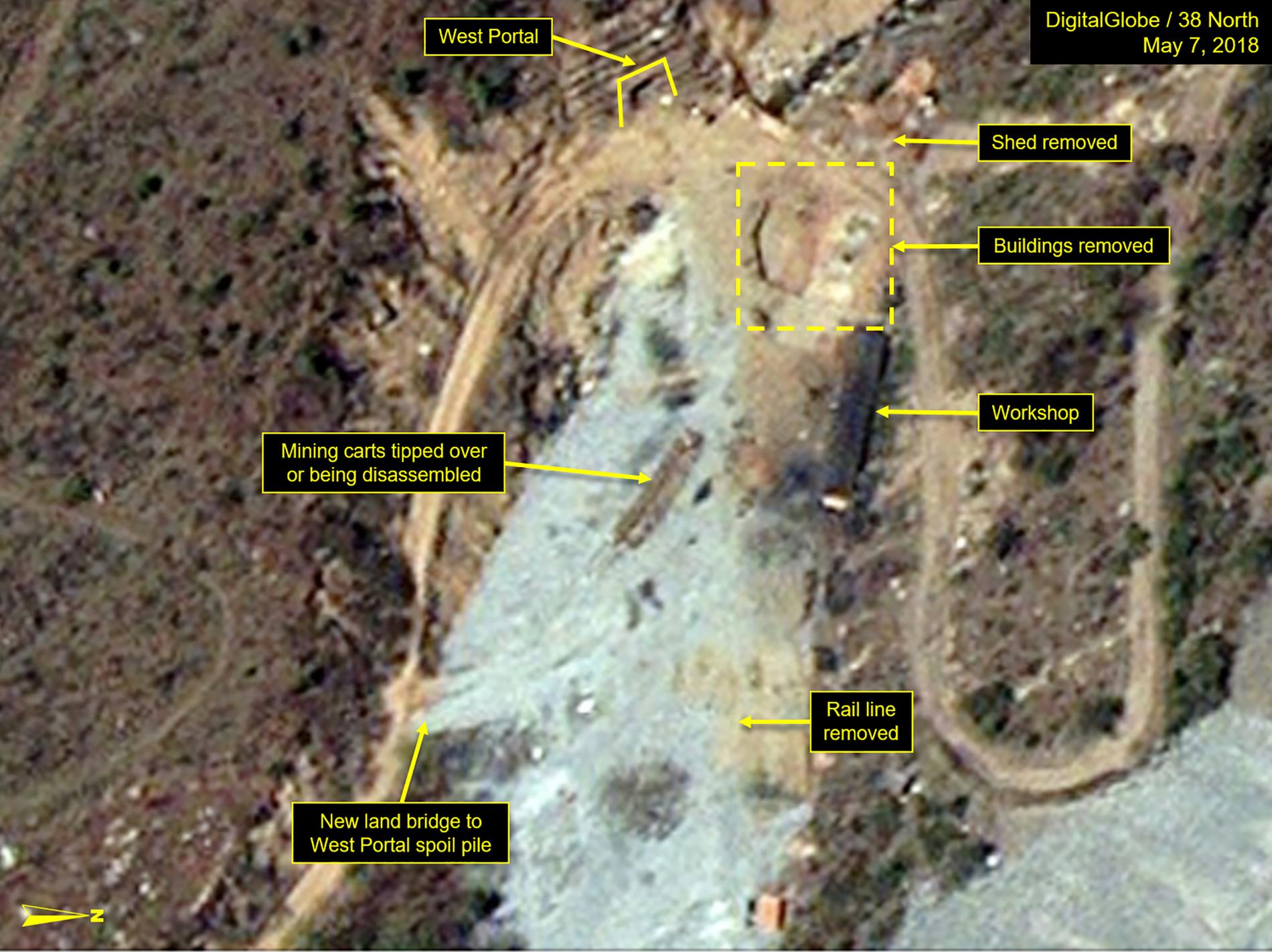 Satellitbilderna sägs vara det första definitiva beviset på att anläggningen Punggye-ri faktiskt håller på att stänga ner