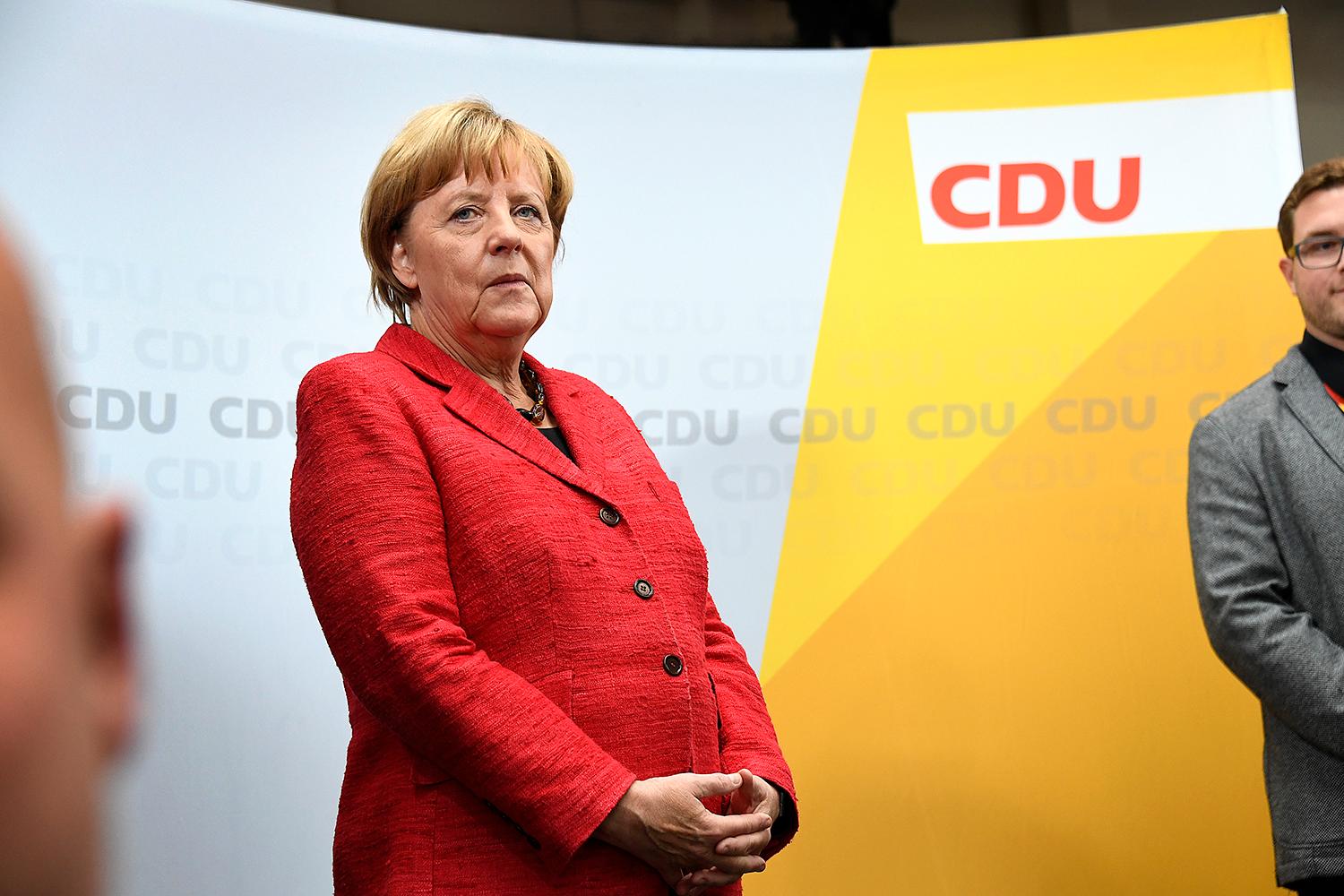 Angela Merkel kampanjar i Wismar.