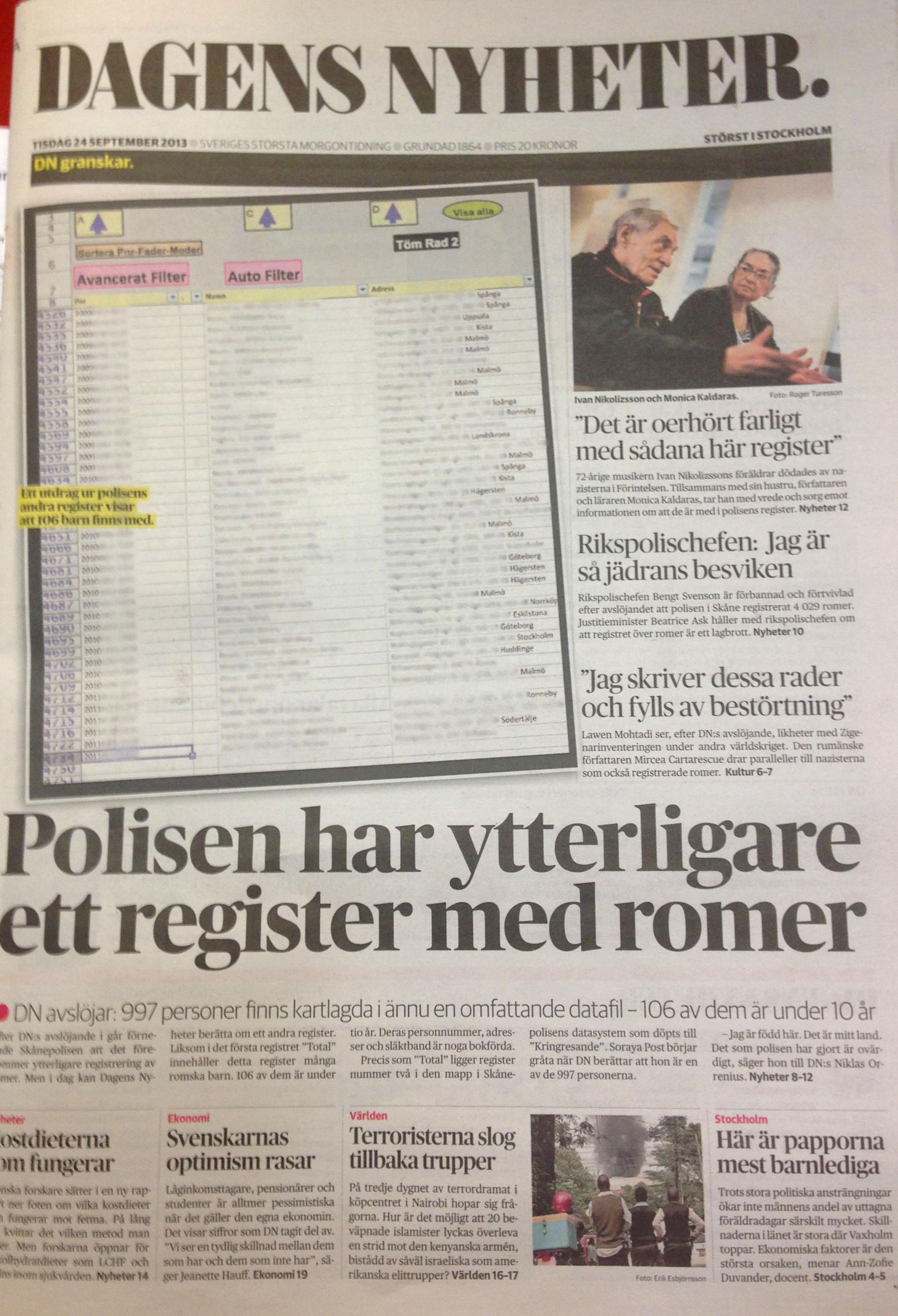 Faksimil från Dagens Nyheters förstasida.