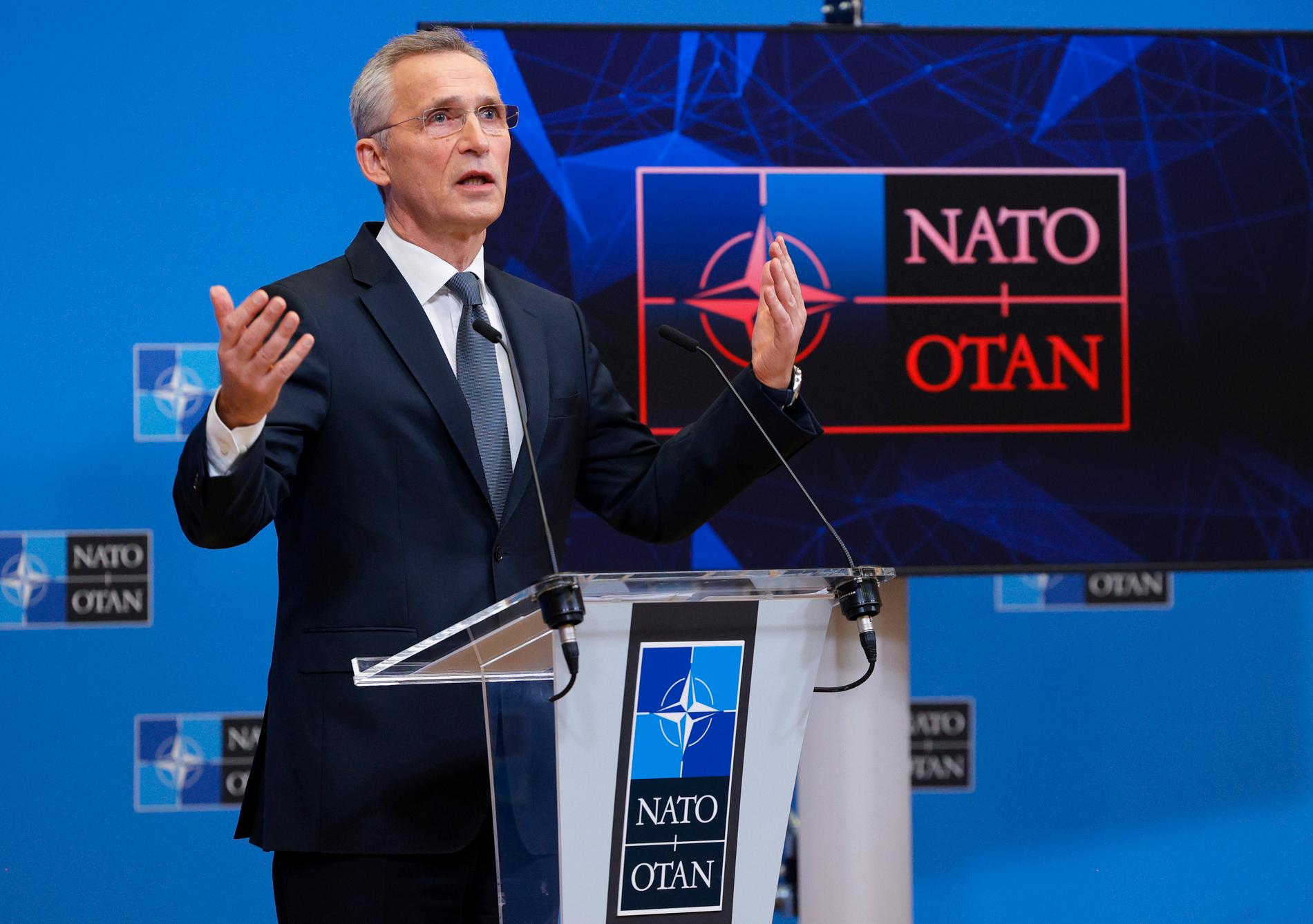 Natos generalsekreterare Jens Stoltenberg efter mötet med Natoländernas utrikesministrar på fredagen.
