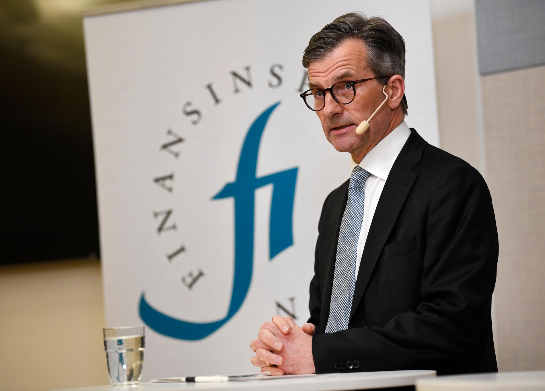 Finansinspektionens generaldirektör Erik Thedéen vid torsdagens pressträff.