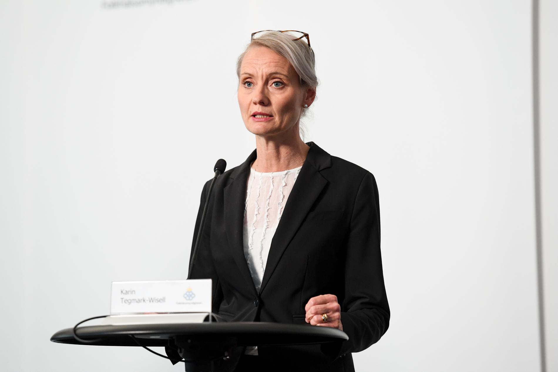 Karin Tegmark Wisell, avdelningschef vid Folkhälsomyndigheten, under tisdagens pressträff.