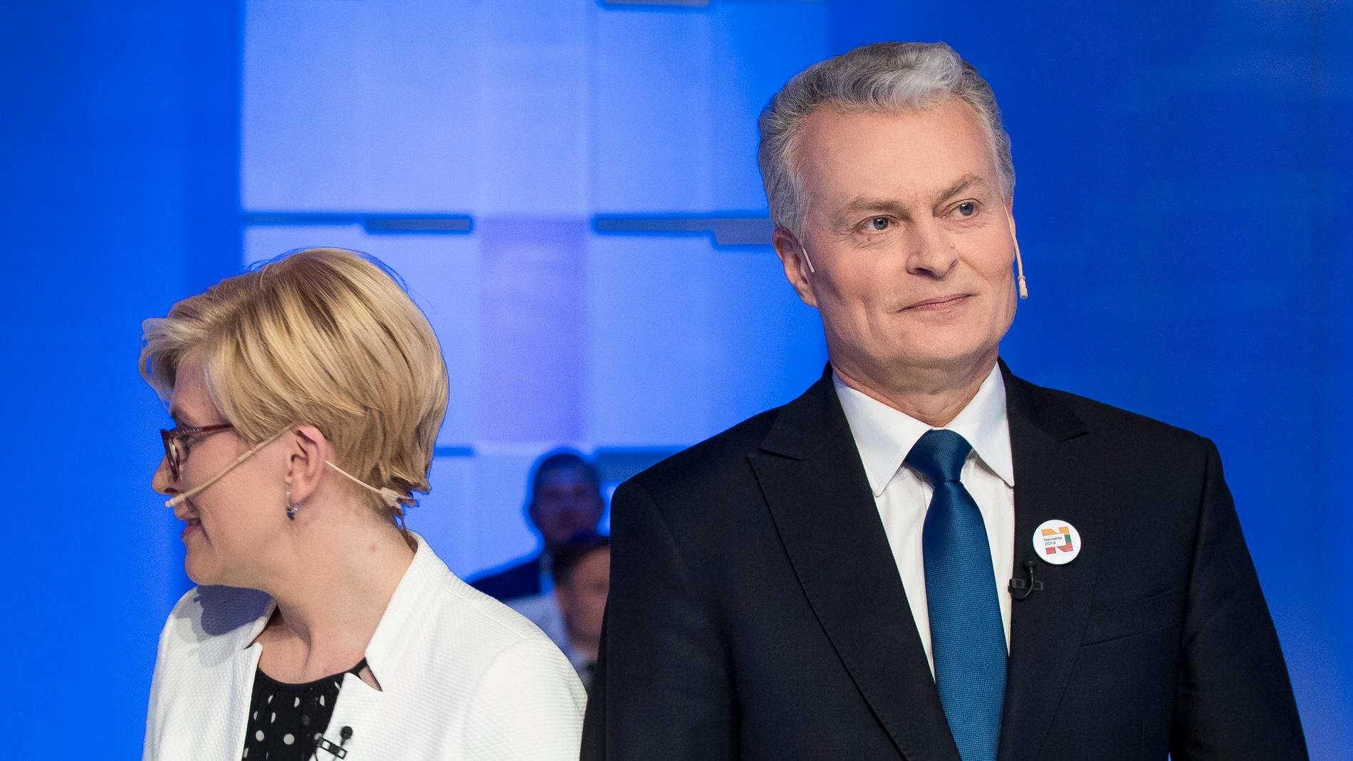 Ingrida Simonyte och Gitanas Nauseda vid en tv-debatt i Vilnius häromdagen.