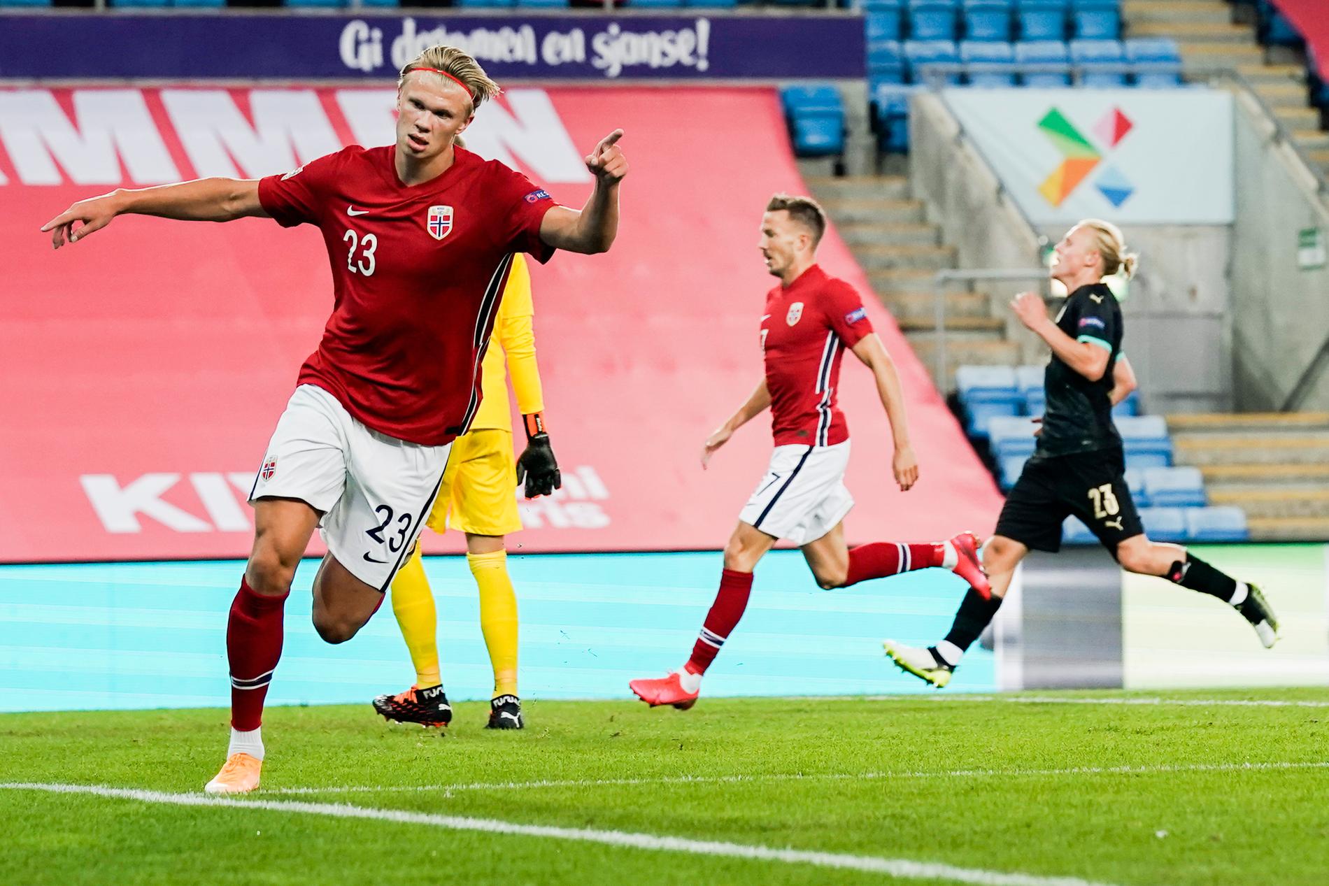 Erling Braut Haaland efter 1–2-målet mot Österrike