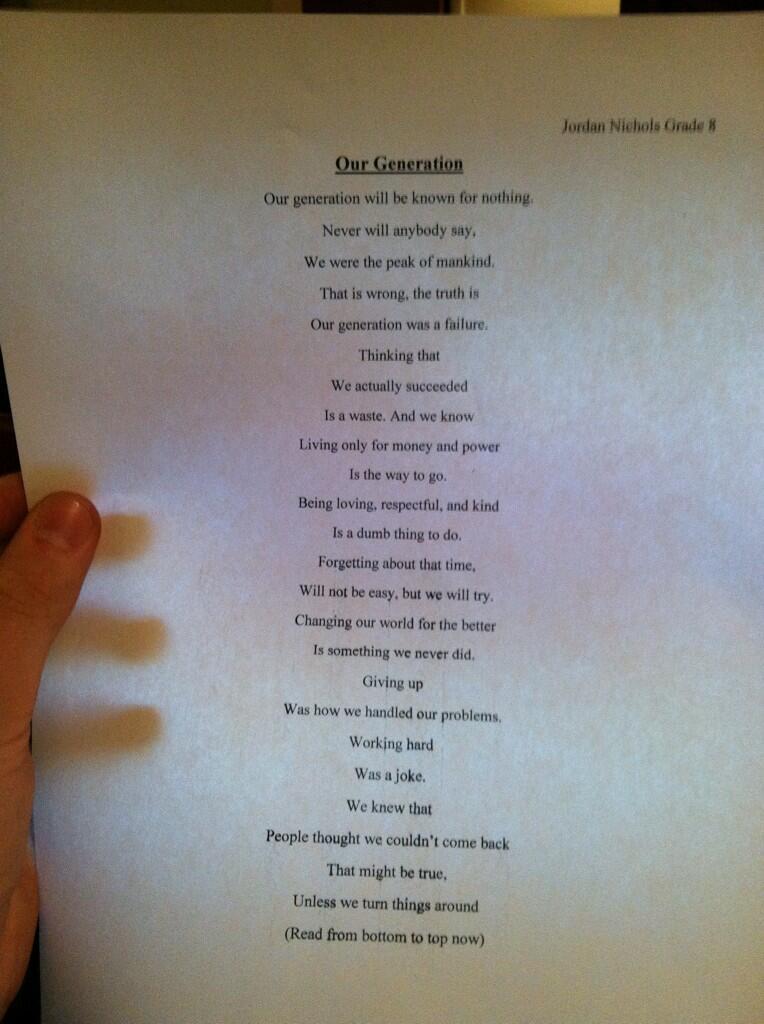 14-årige Jordan Nichols dikt Our Generation har fått stor spridning i tidningar och på sociala medier.