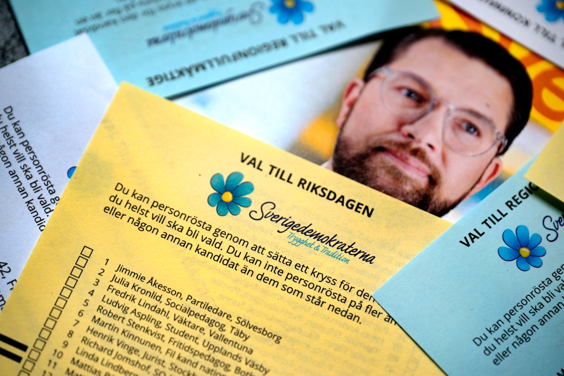 Sverigedemokraternas valsedlar.