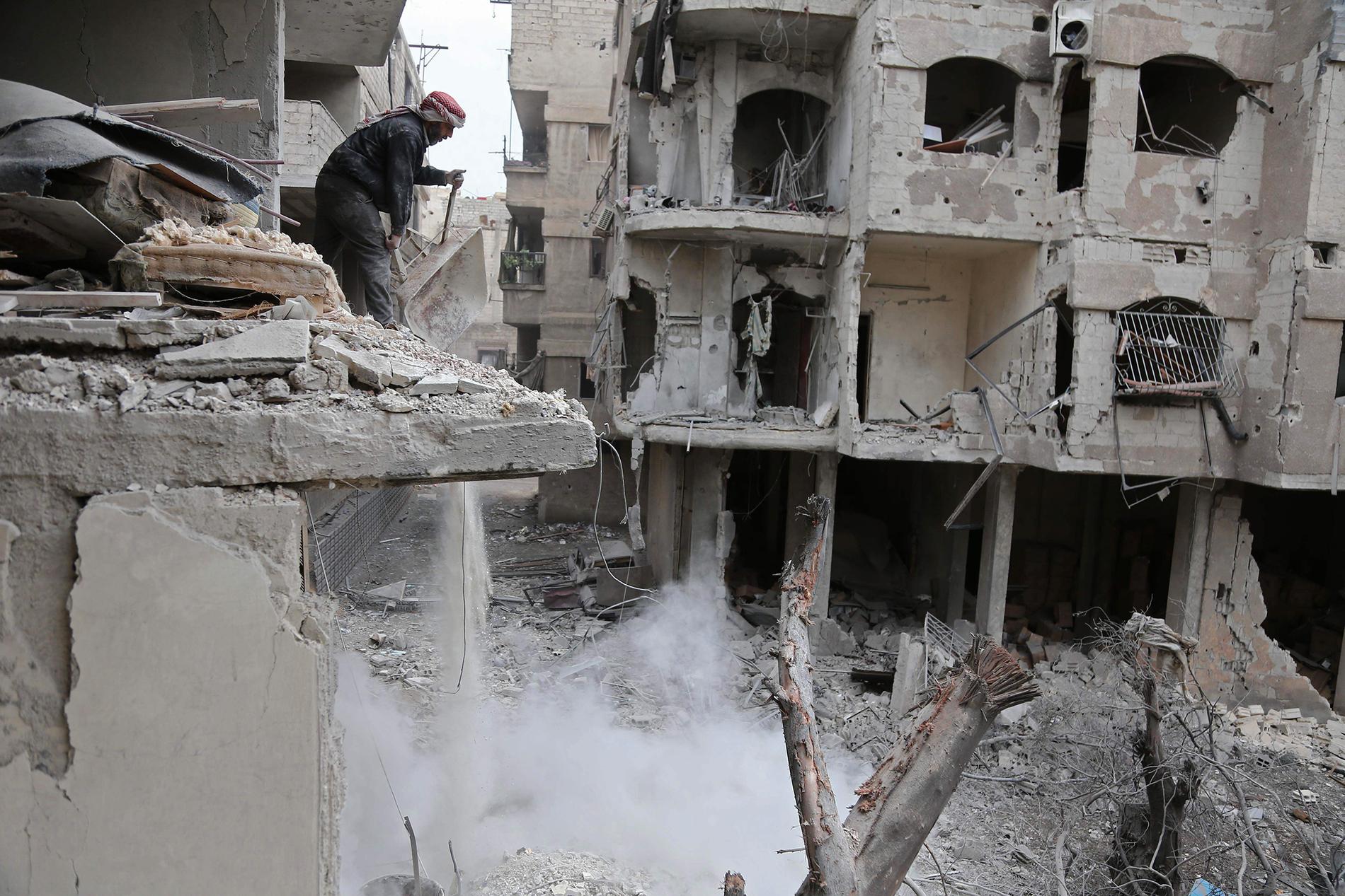 Förstörelse i Ghouta.