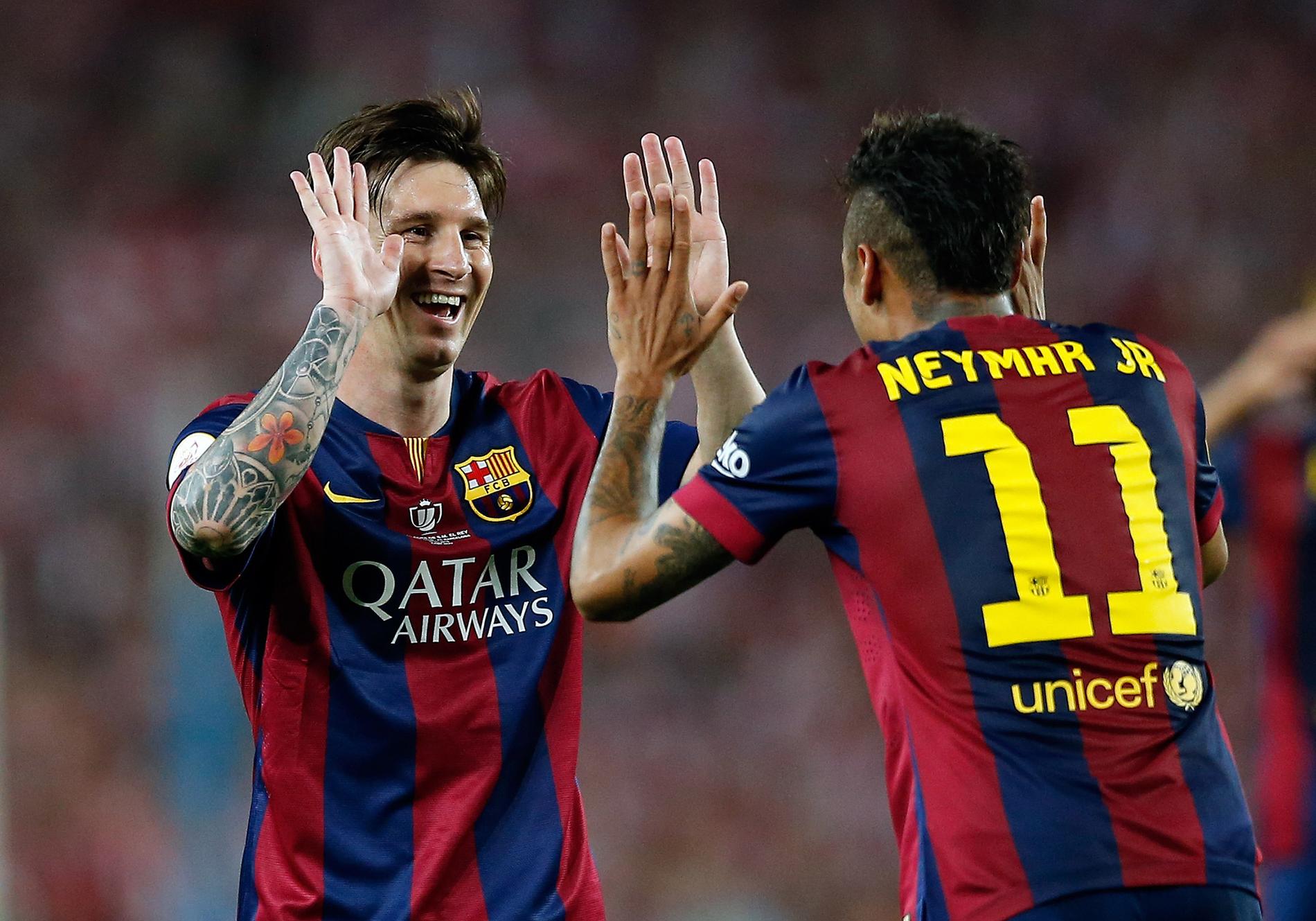 Leo Messi (t.v.) och Neymr vinner Champions Legaue, enligt odden.