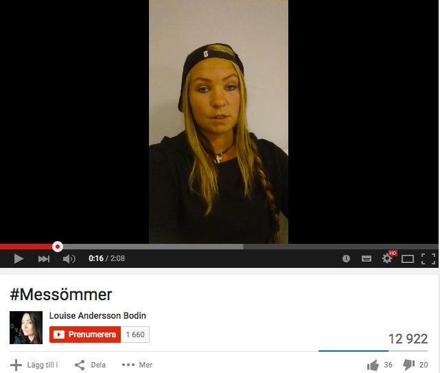 Skärmdump från Louise Bodins youtubekanal.