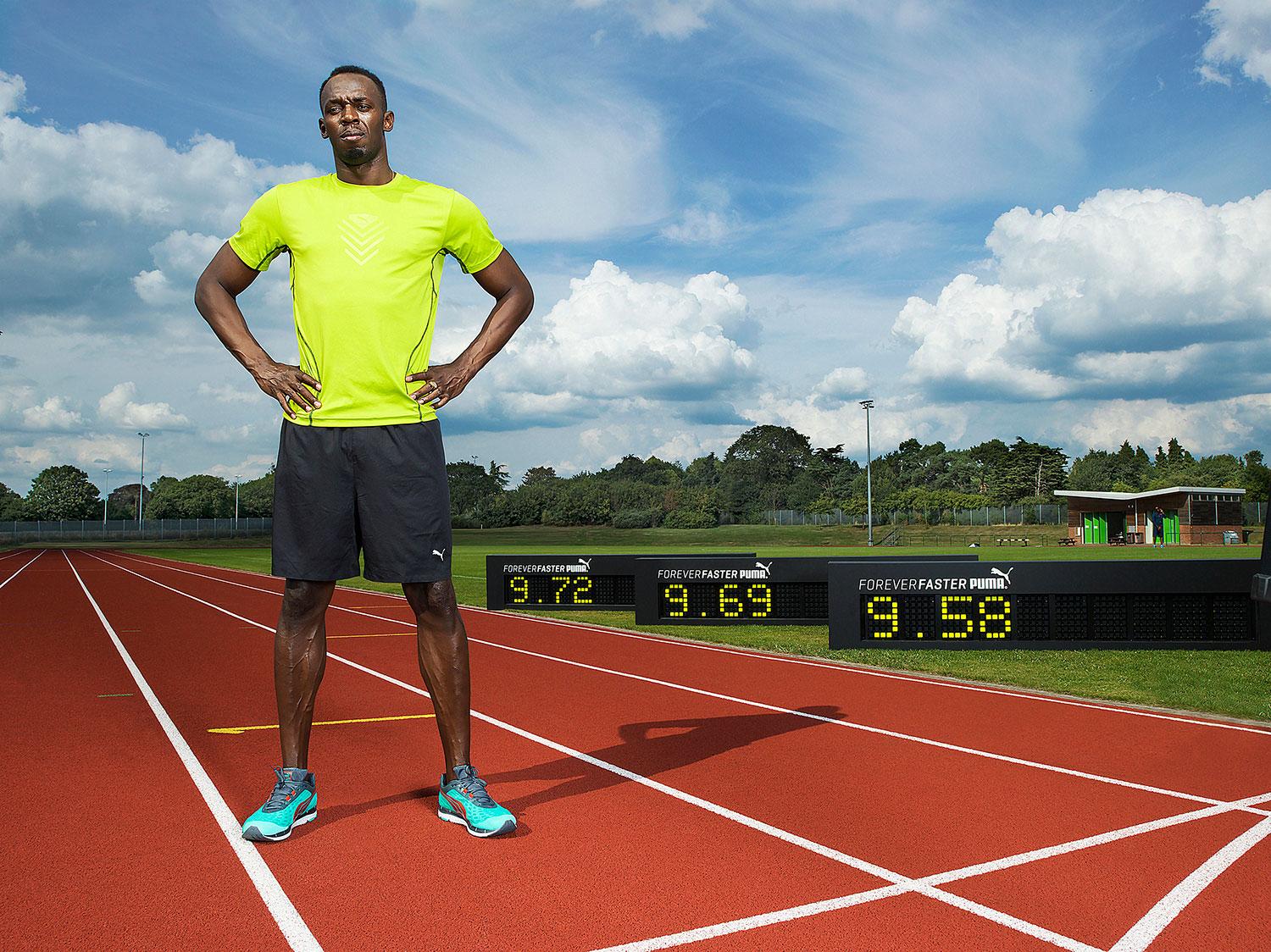 Usain Bolt och hans tre snabbaste tider på 100 m.