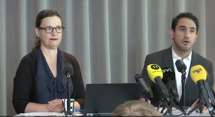 Pressträff med gymnasie- och kunskapslyftsminister Anna Ekström och civilminister Ardalan Shekarabi . 