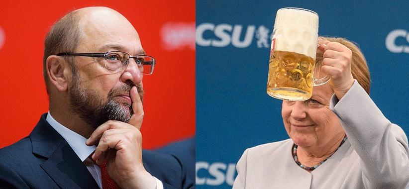 Huvudmotståndarna i det tyska valet: Angela Merkel och Martin Schulz. 