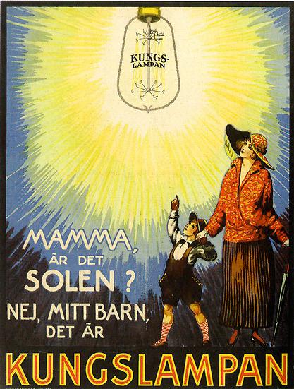Reklamskylt för Kungslampan, cirka 1920.