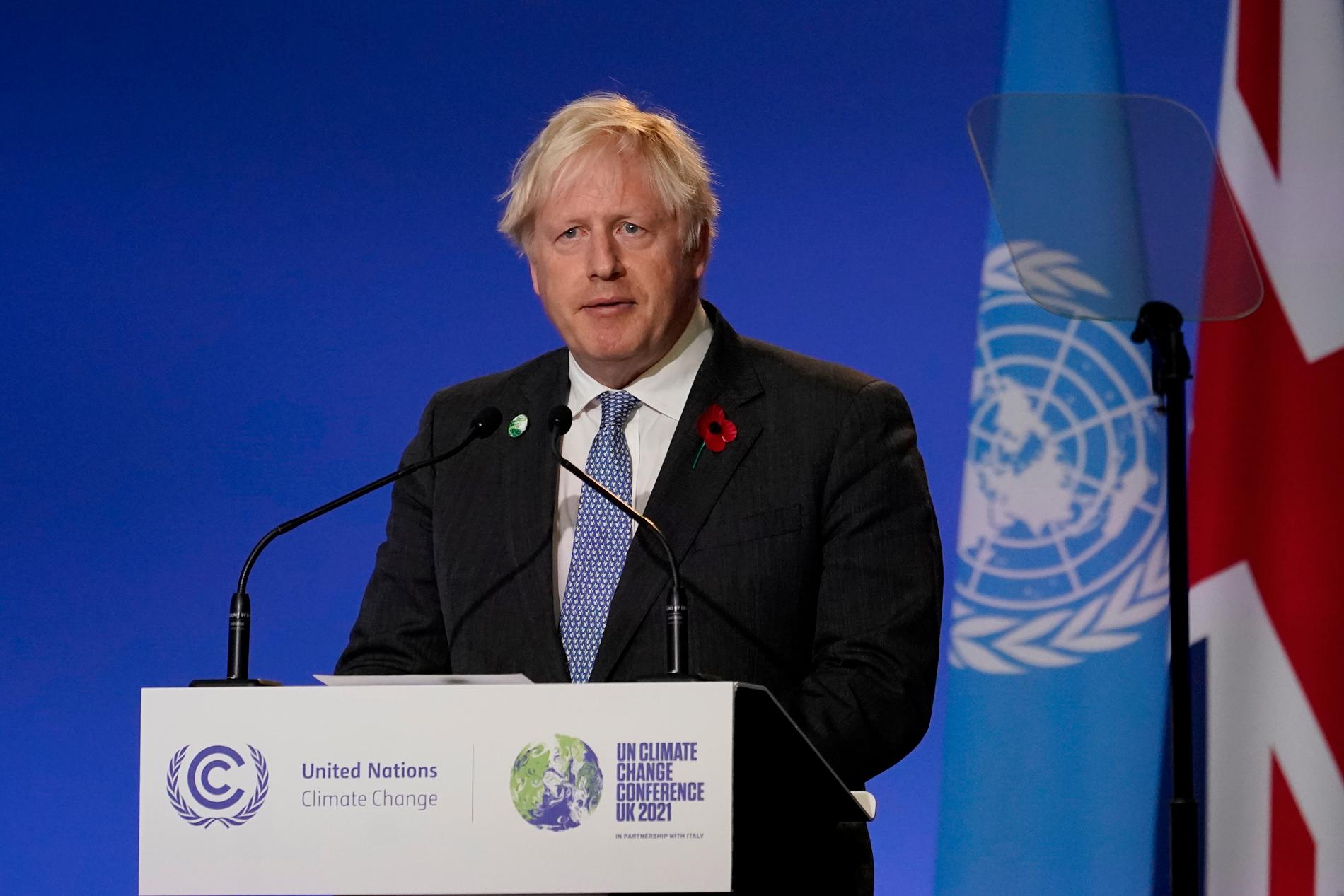 Storbritanniens premiärminister Boris Johnson öppningstalar på klimatmötet i Glasgow.