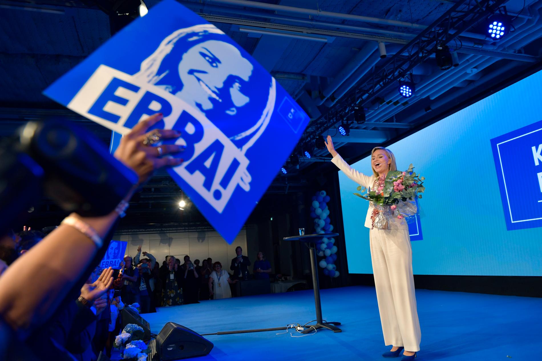 Partiledare Ebba Busch Thor på Kristdemokraternas valvaka på At Six i Stockholm.