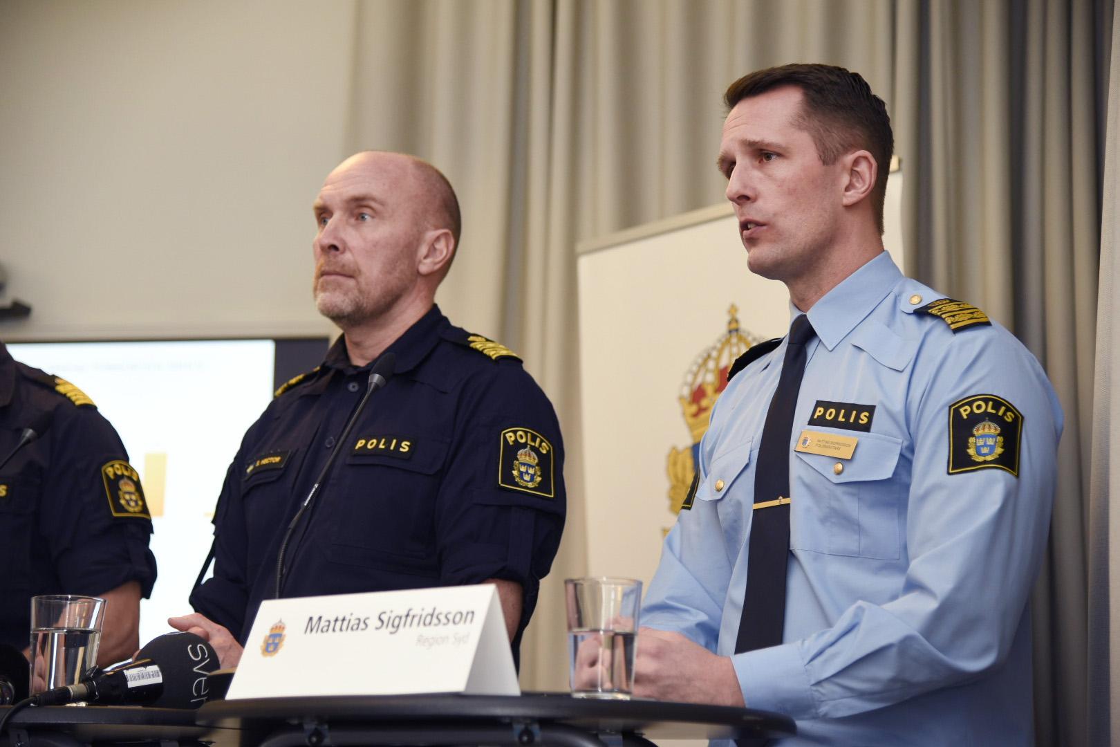 Stefan Hector, nationell kommenderingschef, samt Mattias Sigfridsson, tillförordnad polisområdeschef i Malmö.