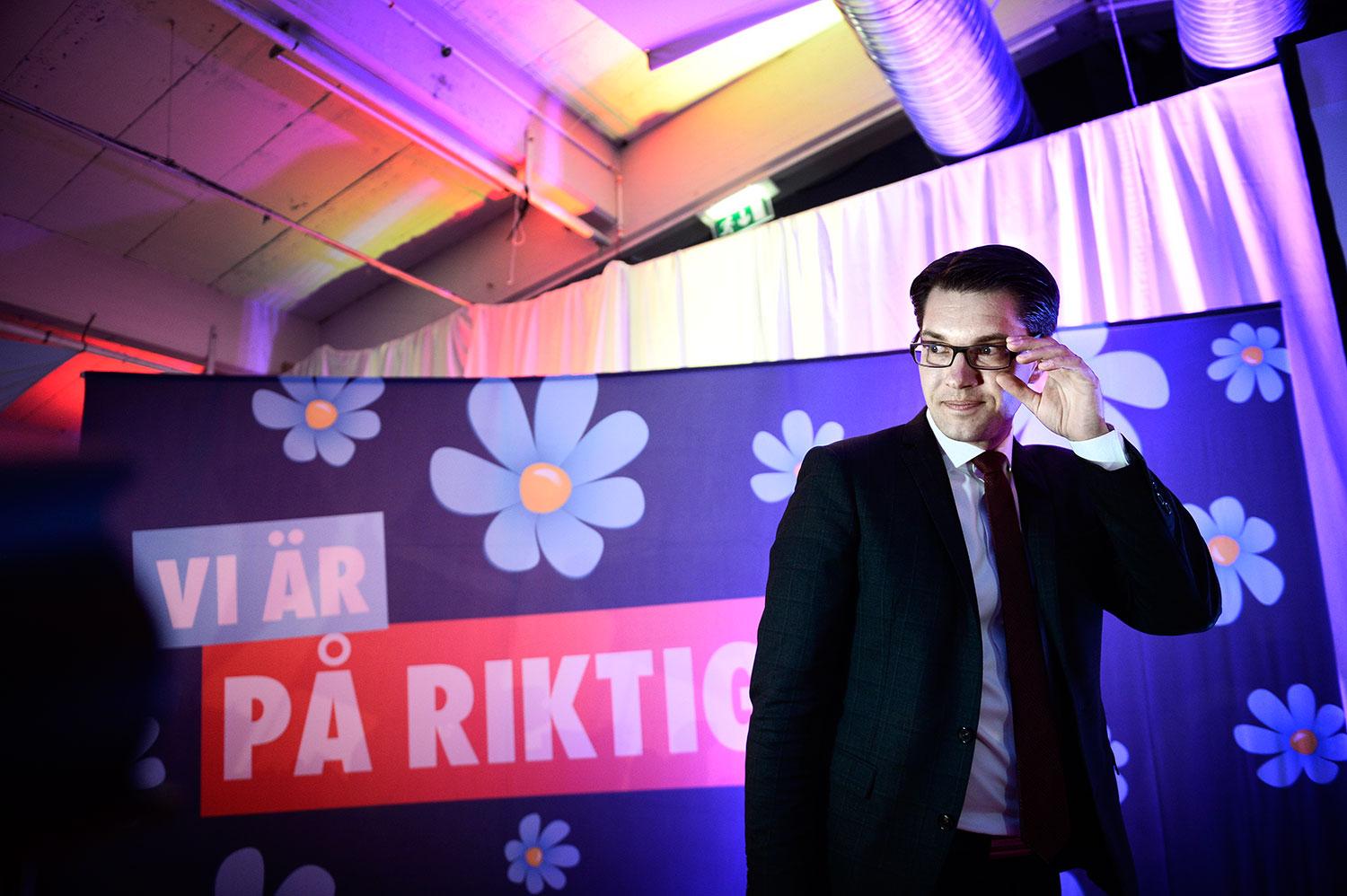 SD-ledaren Jimmie Åkesson på valnatten 2014.