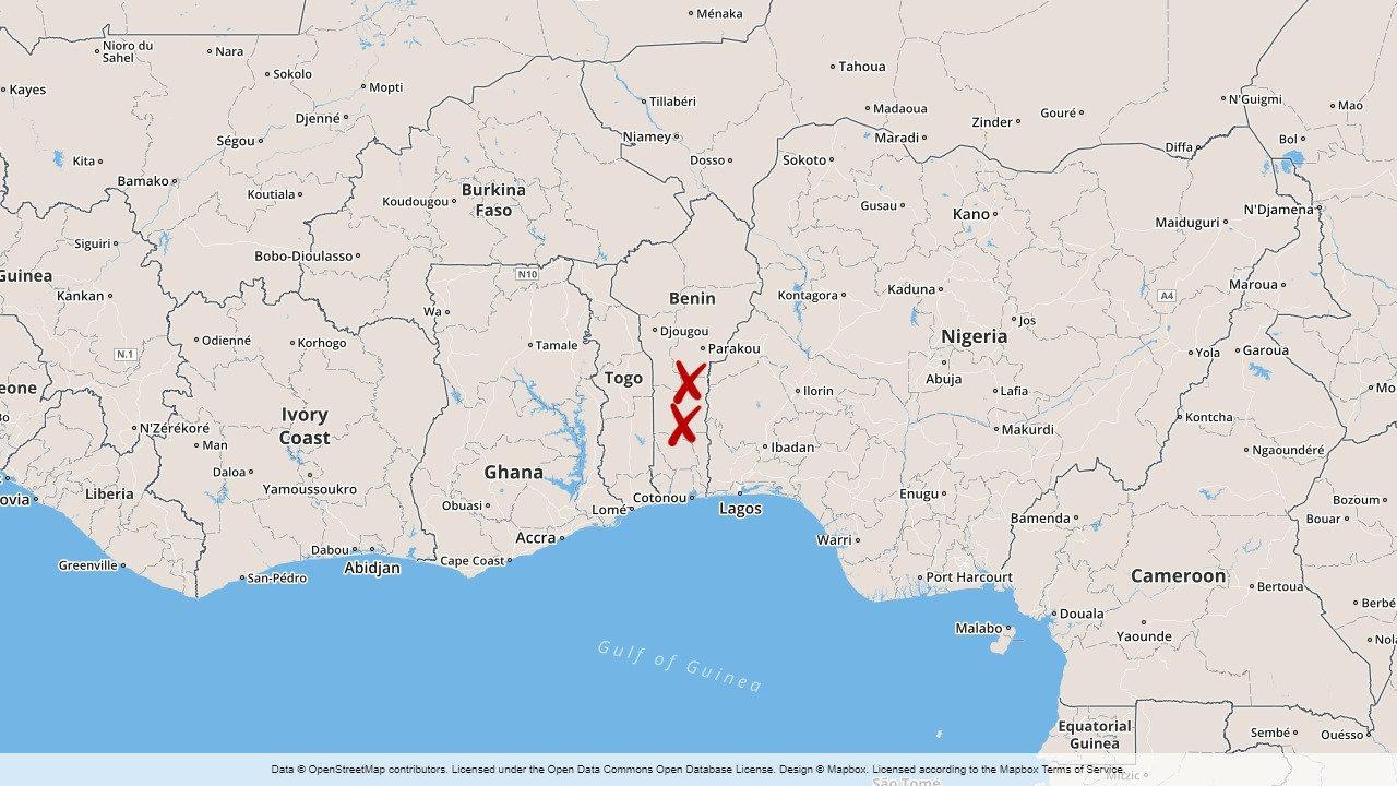 Savè i söder och Tchaourou strax norrut, i Benin.