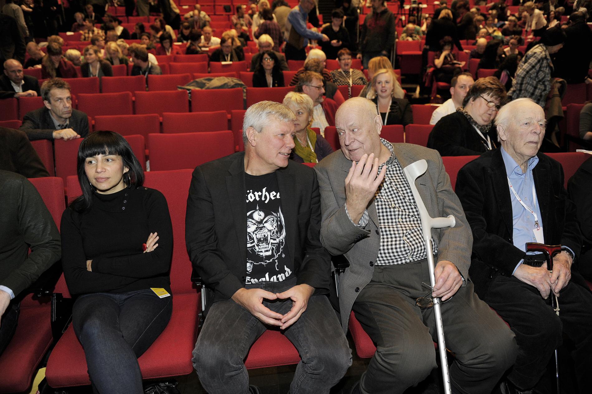 2012. Vänsterpartiets kongress i Uppsala.  Rossana Dinamarca, Jonas Sjöstedt, Lars Werner och CH Hermansson,