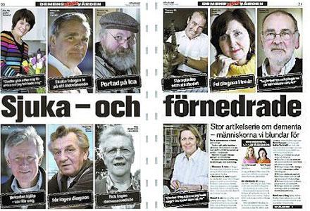 I april 2005 berättade Aftonbladet om Urban, Lena, Christer, Kicki, Thomas, Eva, Hasse och Lars. De var mitt i livet när diagnosen Alzheimers slog ner och förvandlade vardagen till kaos.