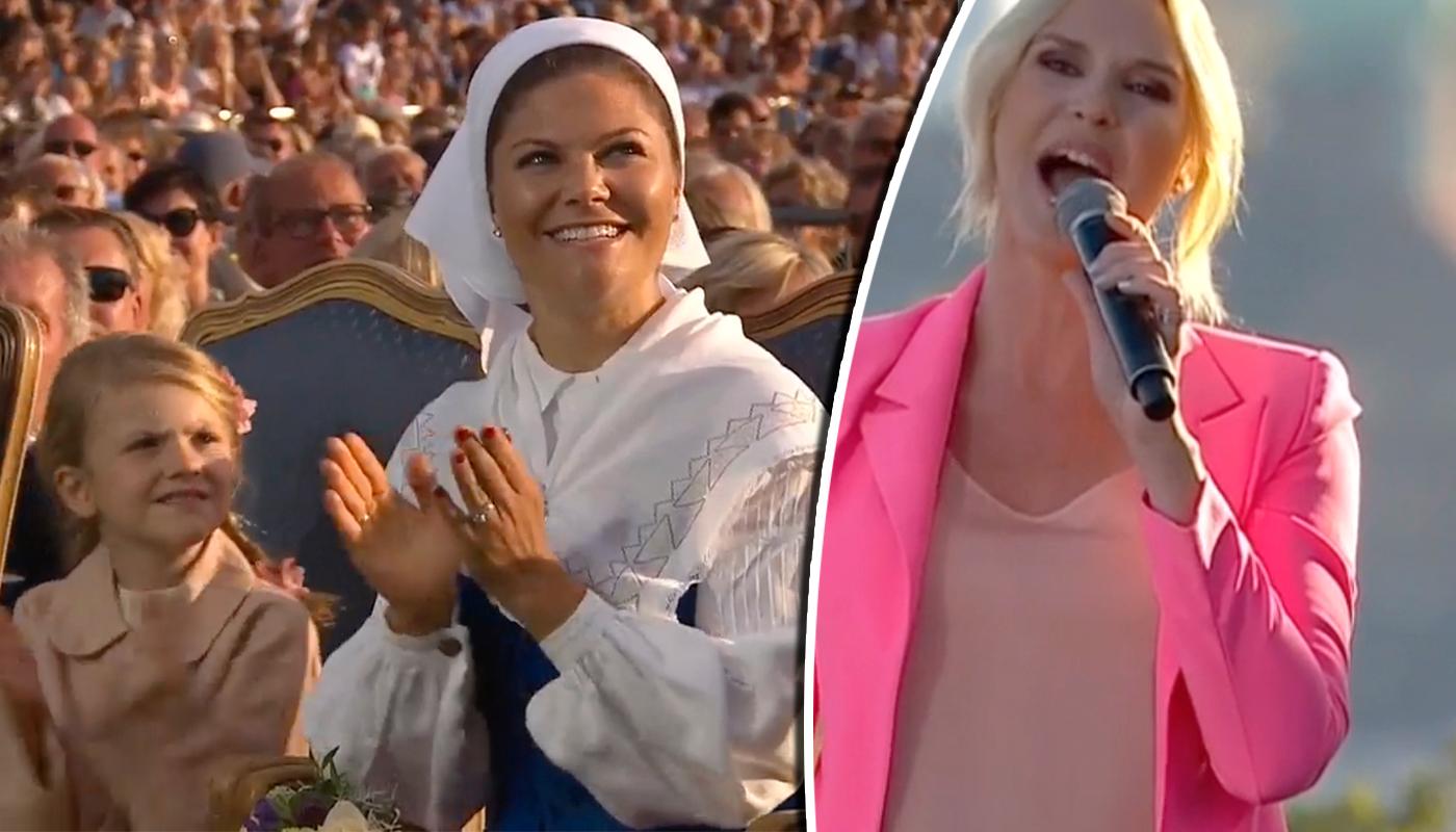 Under kronprinsessans födelsedagsfirande överraskades hon med en inspelad hälsning från Sanna Nielsen och allsångspubliken.