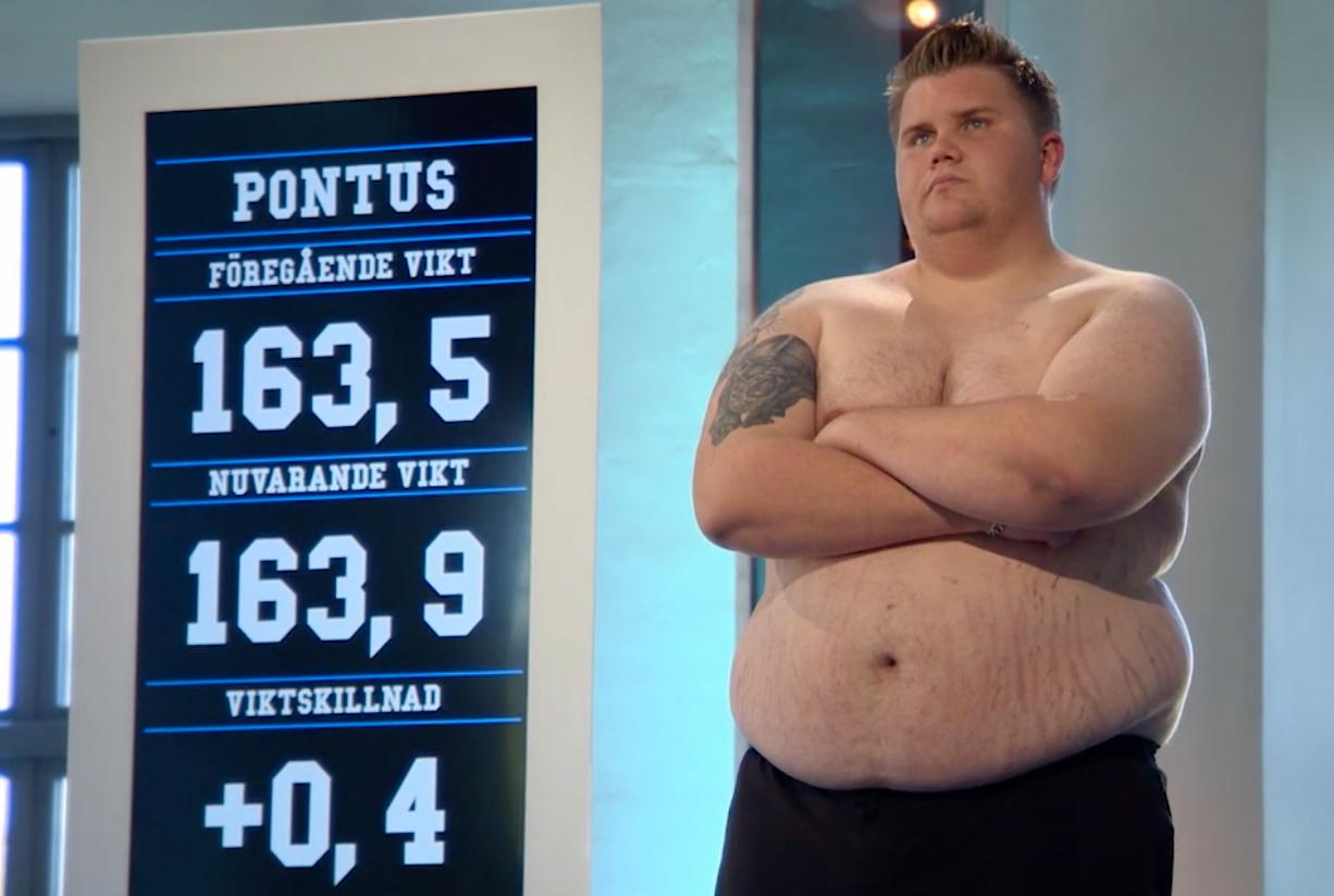 Pontus Björlund gick upp 0,4 kilo i senaste avsnittet av ”Biggest loser” 2017.