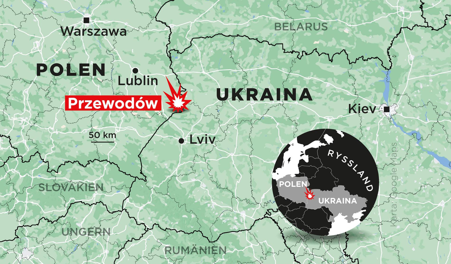 På tisdagen klockan 15.40 lokal tid träffades byn Przewodów i östra Polen, sex kilometer från gränsen till Ukraina, av ett robotnedslag.